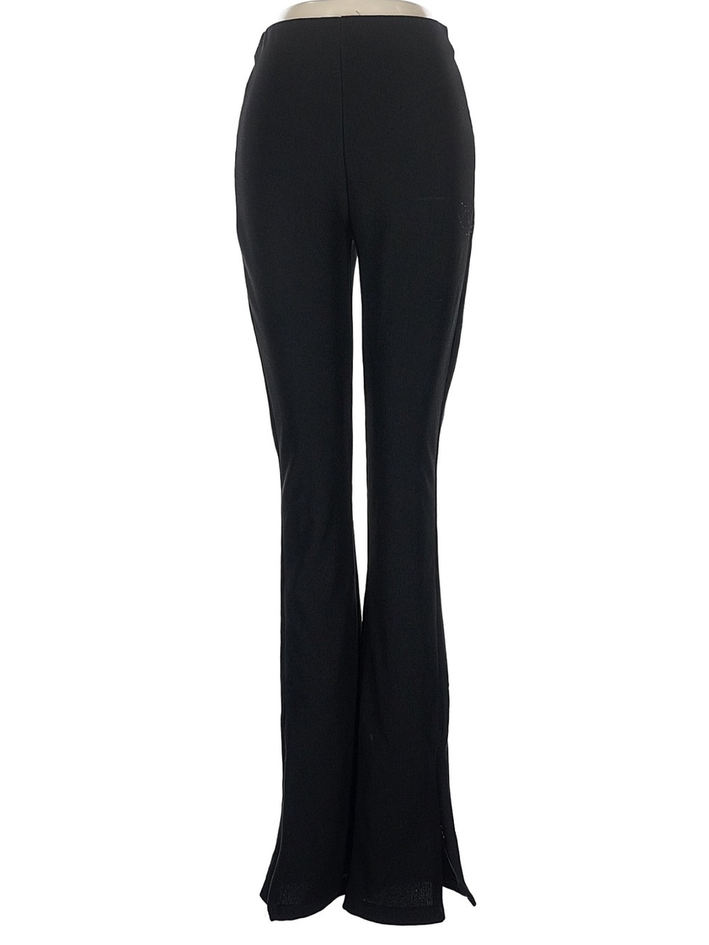 Zara Black Ribbed Knit Flare Pants with Ankle Slits Sz M